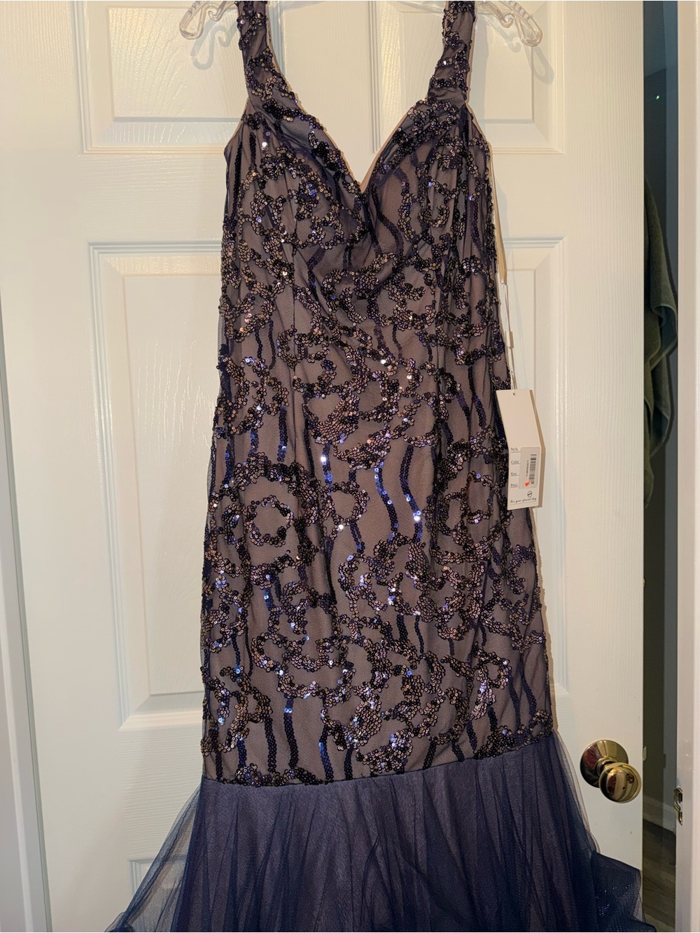 Embellished Navy Sequin Mermaid Prom Dress